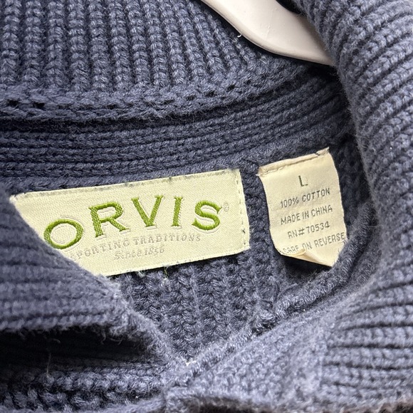 ORVIS Double Breasted Cardigan Sweater Men's Large Cotton Navy Fisherman Grandpa - Picture 5 of 16